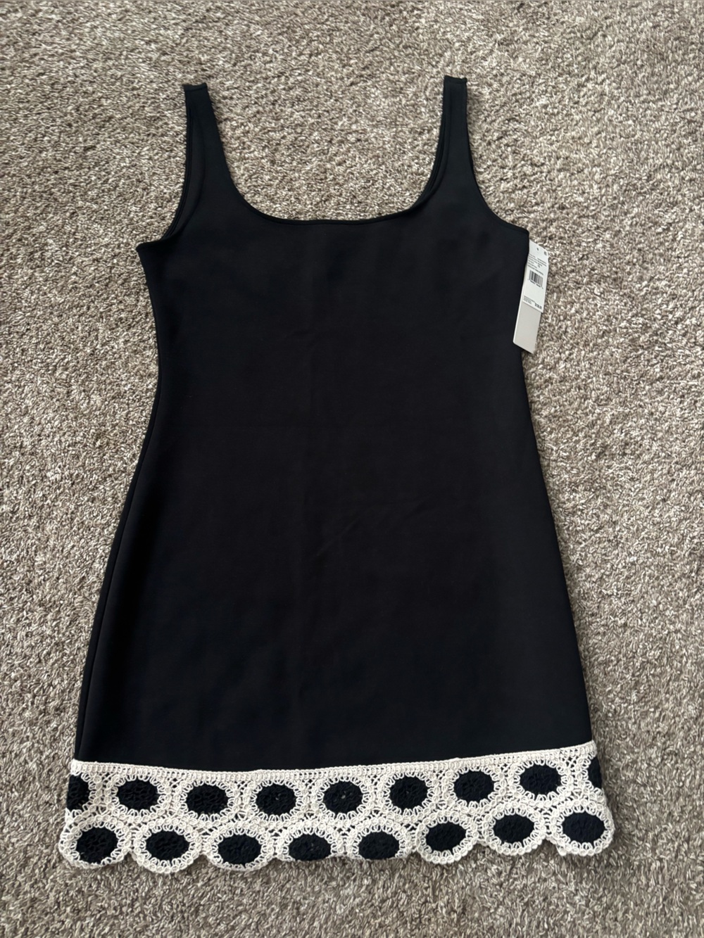 Adrianna Papell Black One-Piece Swim with White Crochet Trim